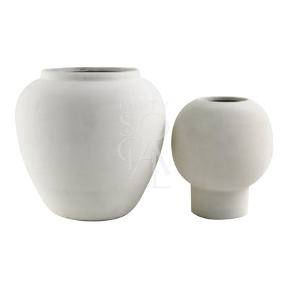 Off White Lined Pot, versatile earthenware piece suitable for flowers or decor, ideal for themed events. Available in two sizes at Party Social.