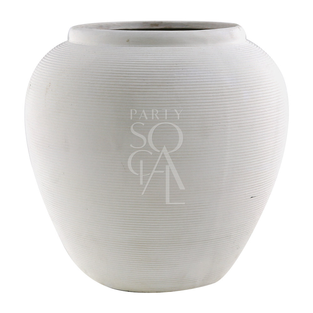 Off White Lined Pot, versatile ceramic vase for event decoration, ideal for flowers or sand. Available in two sizes for themed occasions.