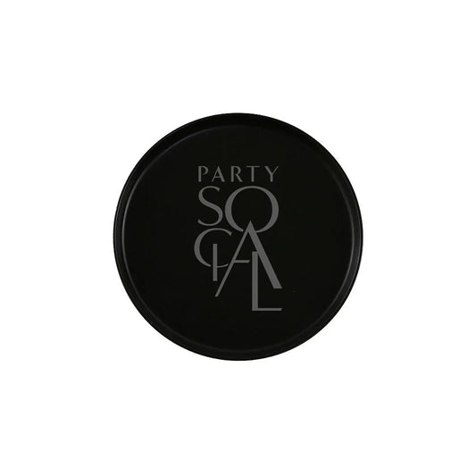 CERAMIC PLATES - BLACK: Streamlined black ceramic plate featuring elegant grey text, perfect for enhancing any event's table setting with a chic and sophisticated touch.
