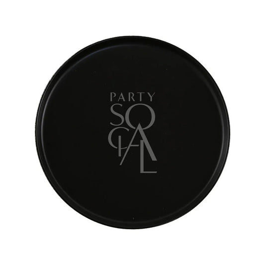 CERAMIC PLATES - BLACK: A sleek black ceramic plate featuring a subtle logo, ideal for elevating any event setting with elegance and style.
