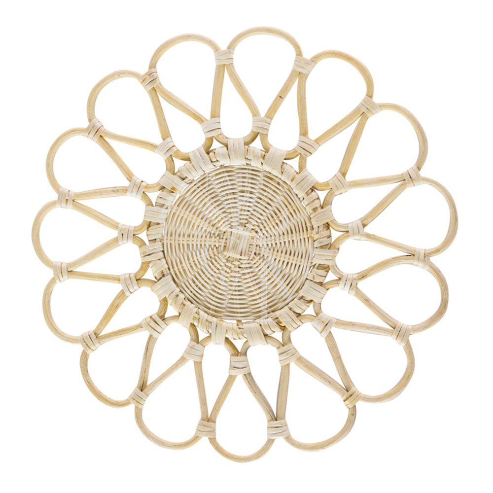 Charger Plate-Rattan White Wash Weave, a wicker basket-style plate ideal for rustic or boho-themed events, enhancing table settings with organic charm.