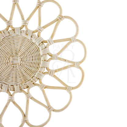 Charger Plate - Rattan White Wash Weave, a close-up of a wicker design, perfect for rustic or boho-themed events, enhancing any tablescape.