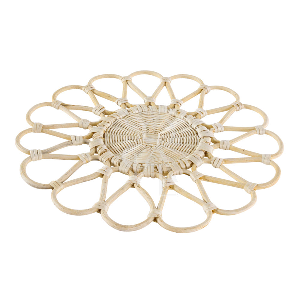 Charger Plate - Rattan White Wash Weave, a circular wicker design ideal for rustic or boho-themed events, enhancing tablescapes with organic charm.