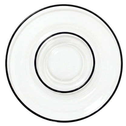 Concentric clear glass plates with black rims from the Clear Plate W/Black Rim Collection, showcasing modern elegance for refined table settings.