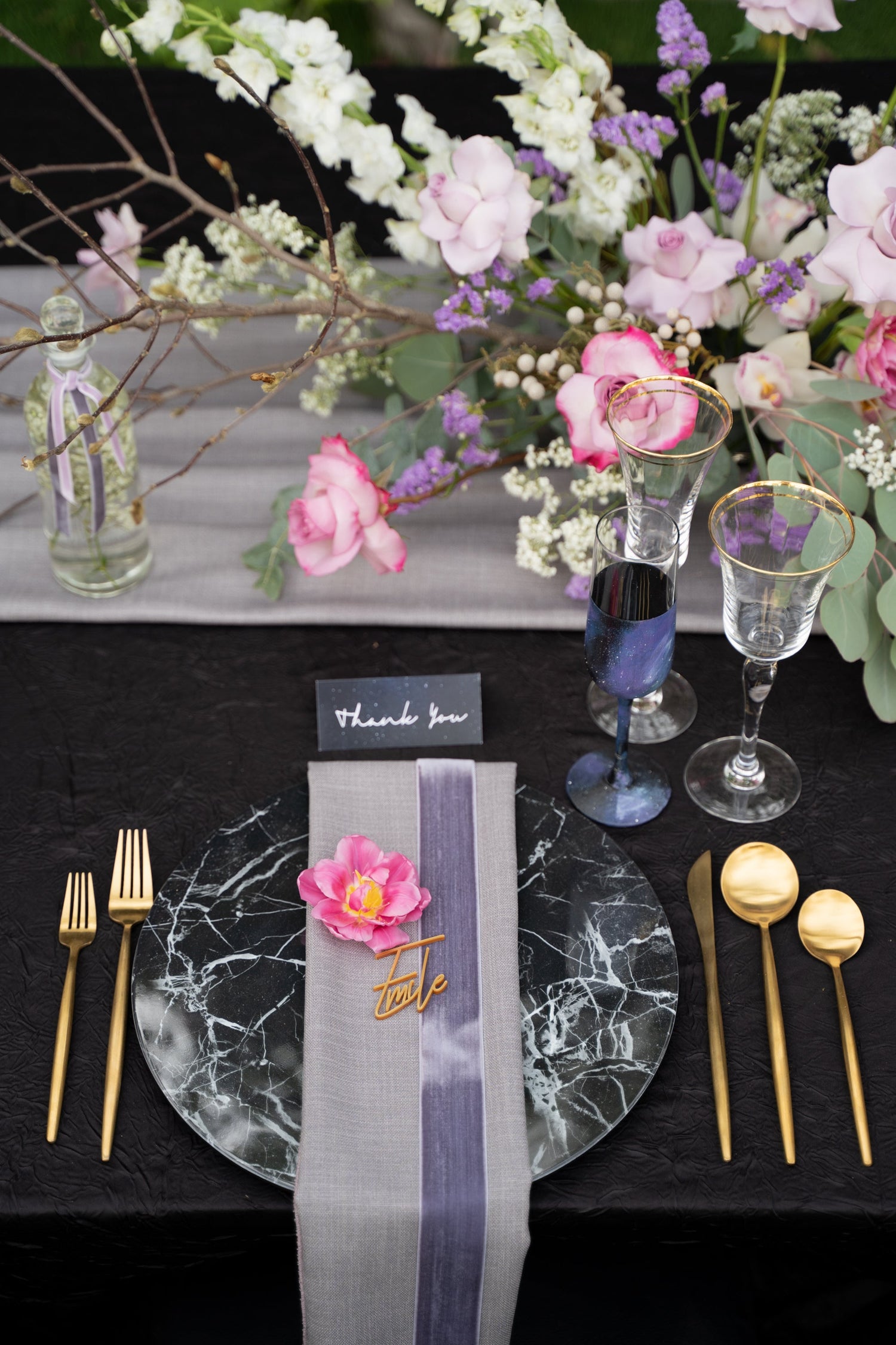 Charger Plate - Marble Tray elegantly set among flowers and glassware on a table, showcasing a sophisticated design for special occasions.