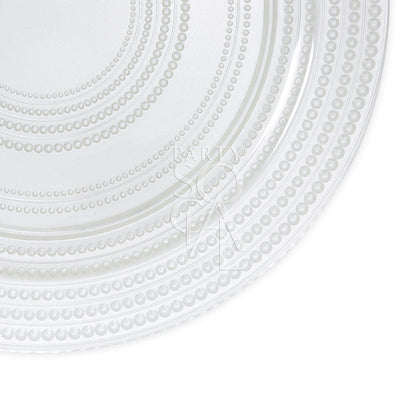 Charger Plate - Pearl: Premium glass plate with circular pattern and pearl detailing, perfect for enhancing elegant table settings. Ideal for events and special occasions.