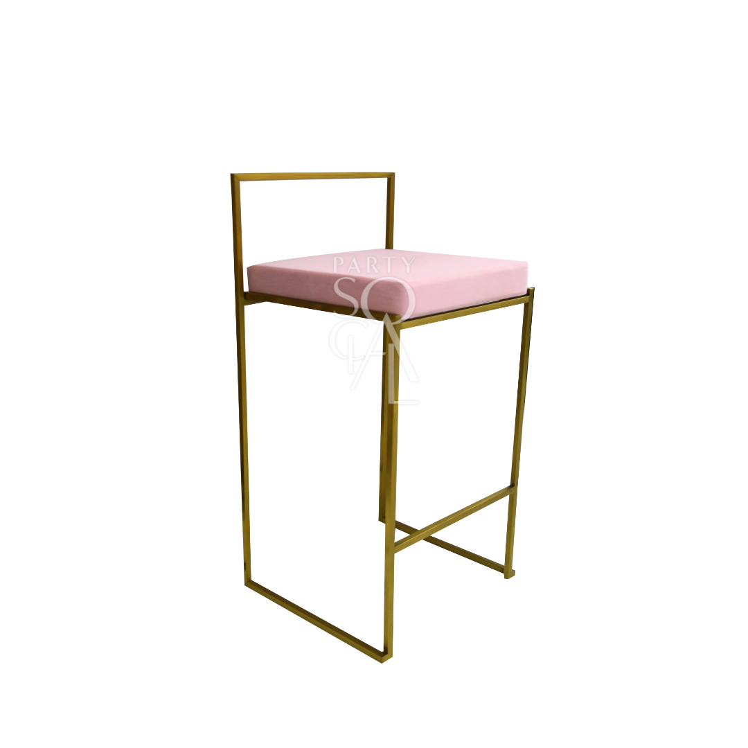 CHARLOTTE CANTILEVER VELVET STOOL: A pink cushioned stool with a gold frame, ideal for elegant events and versatile in use.