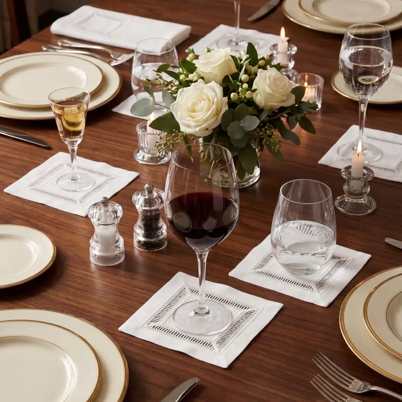 Classic Border Pure Linen Coaster- 4 per pack