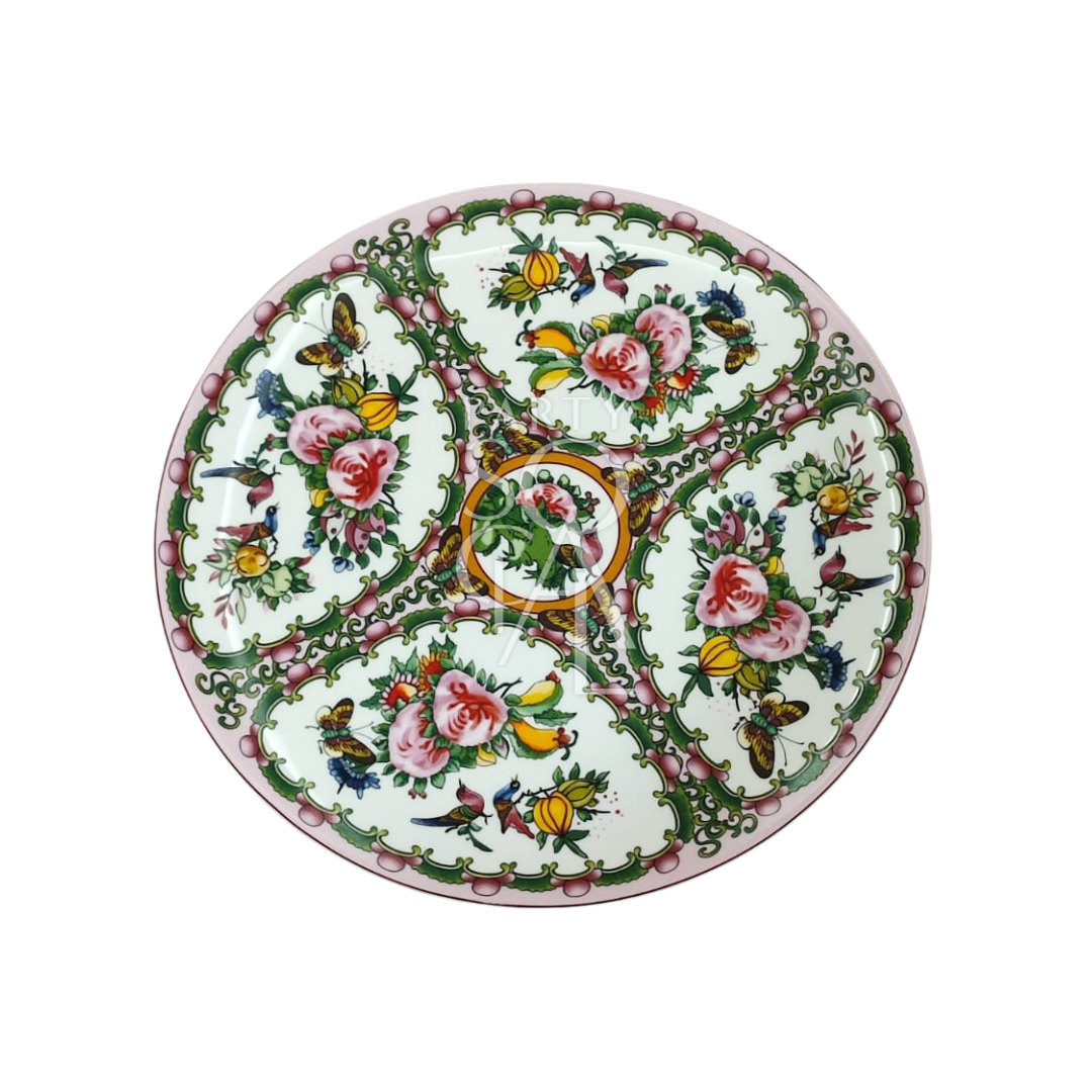 Floral Patterned Plates with intricate flower and butterfly motifs, perfect for adding elegance to party settings. Ideal for weddings and special occasions from Party Social.