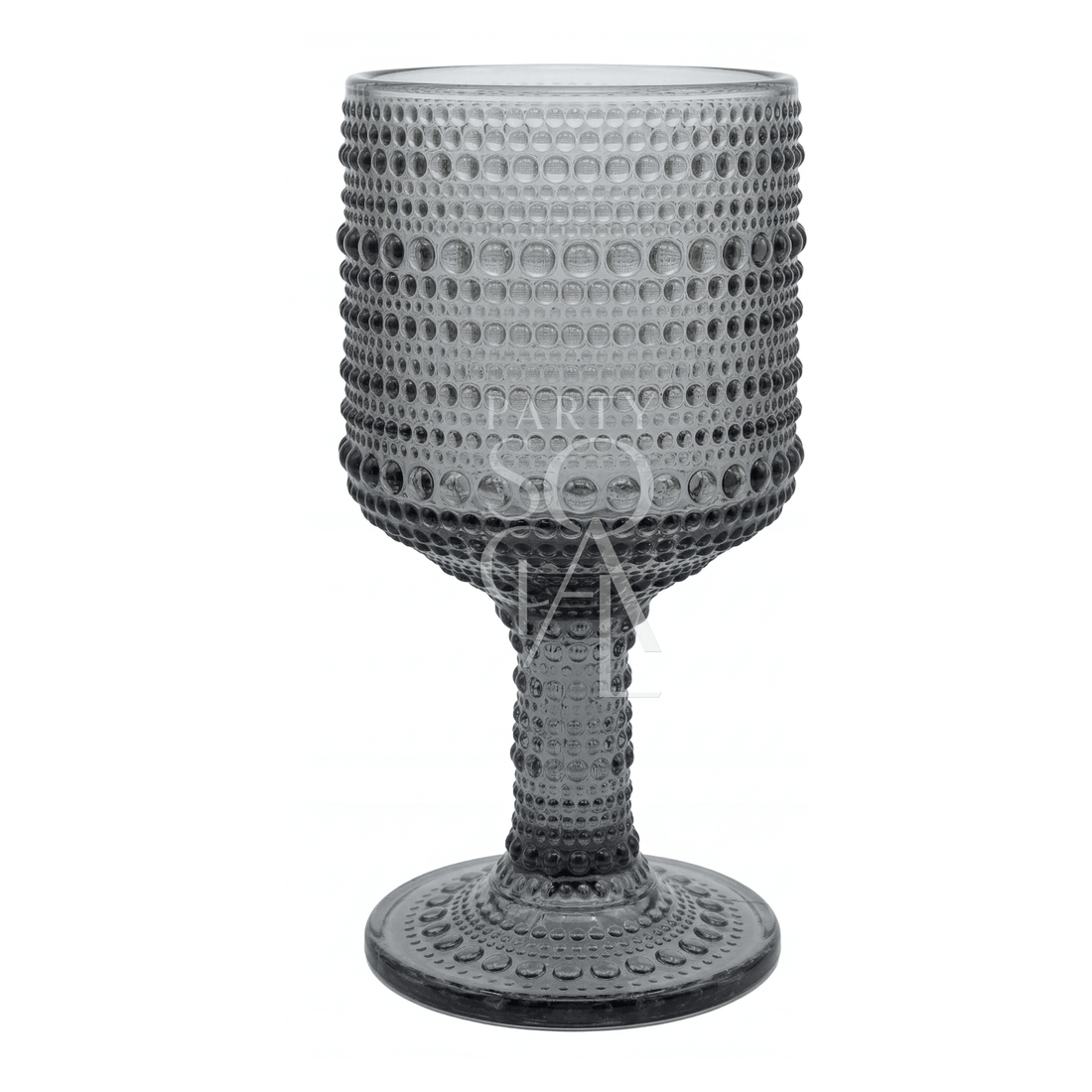 Grey Vintage Pearl Tumbler with hobnail texture, smoky-gray glass, ideal for elegant events. Perfect for weddings and parties, enhancing any tablescape with its modern design.