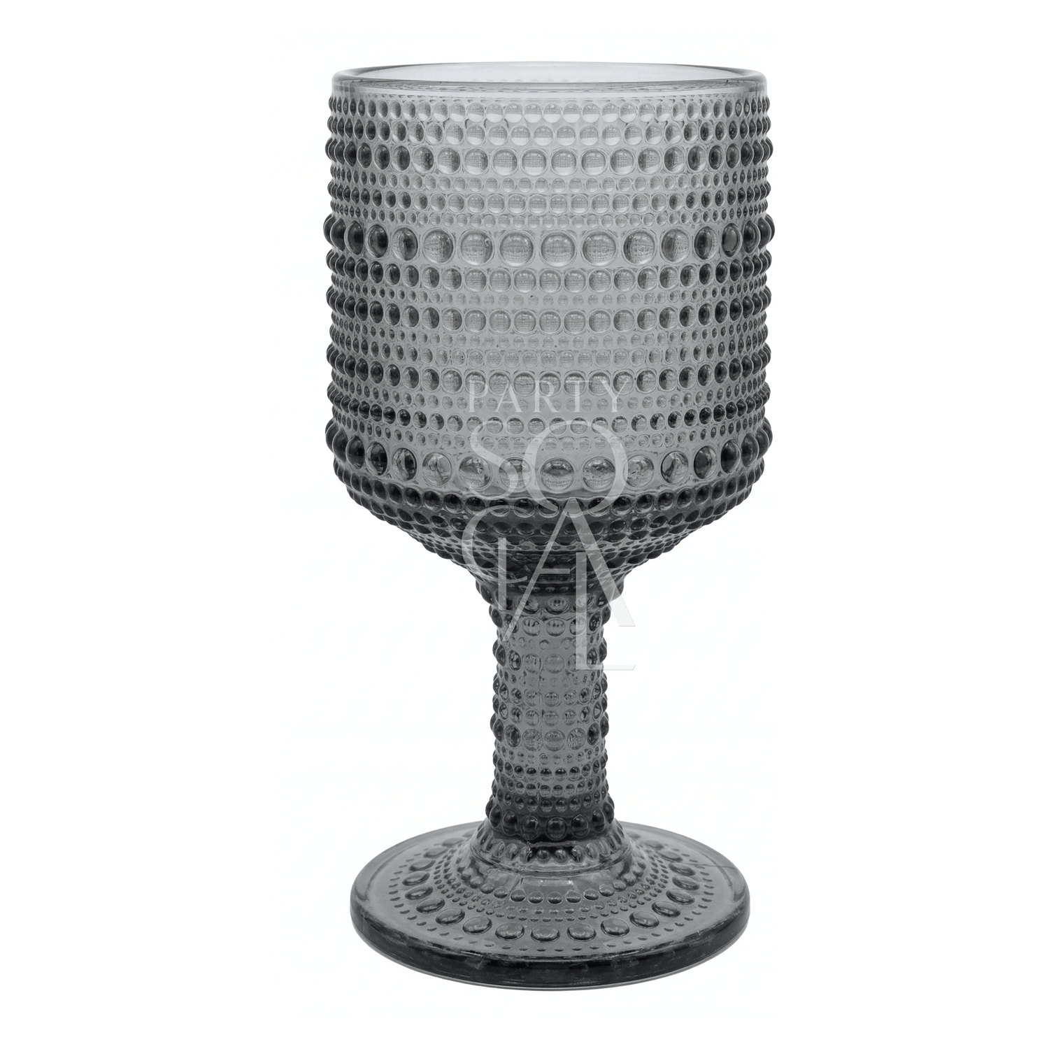 Grey Vintage Pearl Tumbler with hobnail texture, smoky-gray glass, ideal for elegant events. Perfect for weddings and parties, enhancing any tablescape with its modern design.