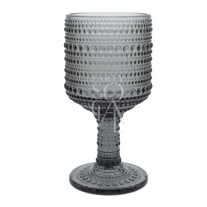 Grey Vintage Pearl Tumbler with hobnail texture, smoky-gray glass, ideal for elegant events. Perfect for weddings and parties, enhancing any tablescape with its modern design.