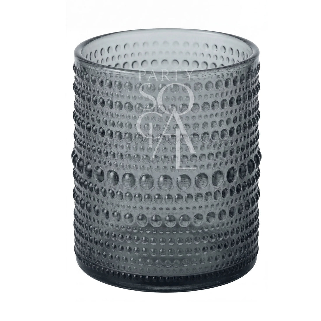 Grey Vintage Pearl Tumbler with hobnail texture, ideal for elegant tablescapes at weddings or parties. Smoked glass design adds a refined touch.