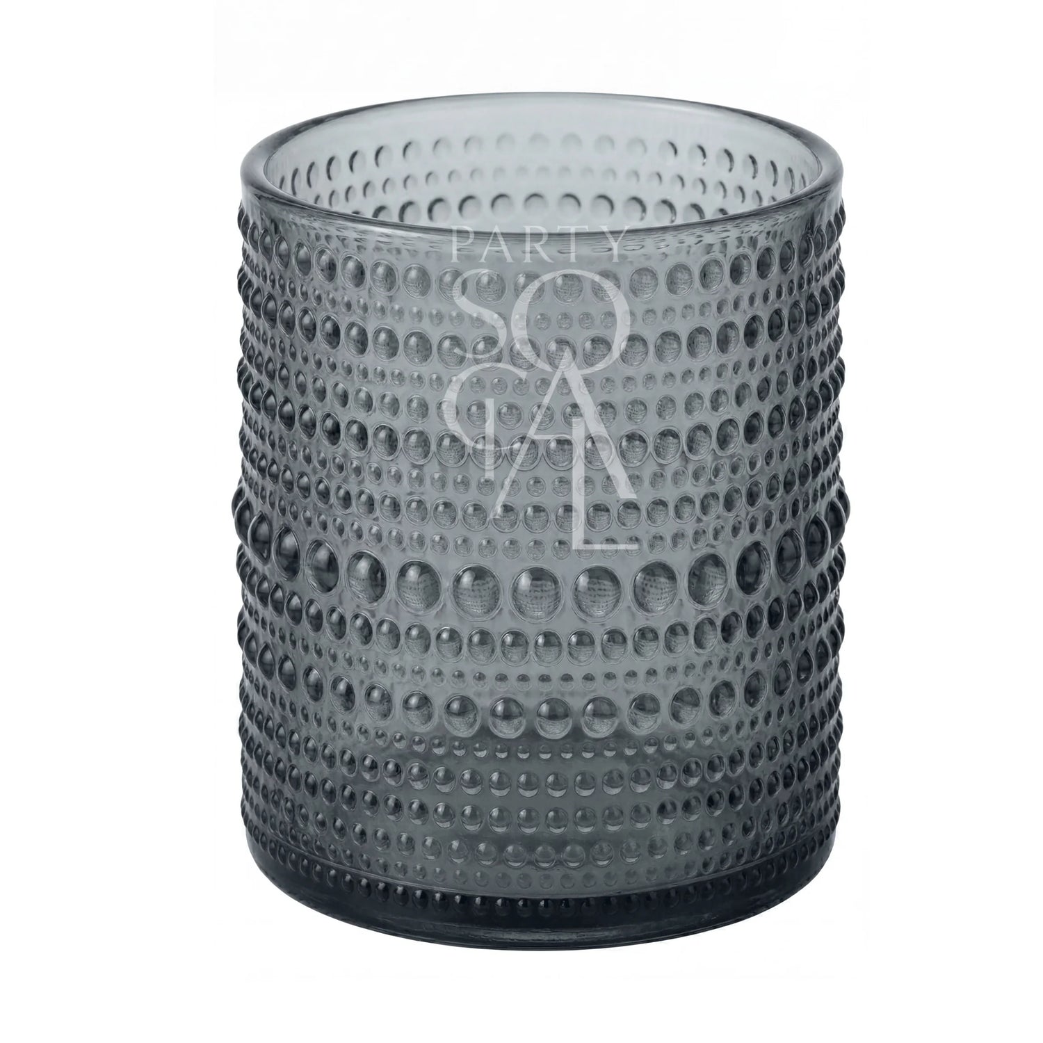Grey Vintage Pearl Tumbler with hobnail texture, ideal for elegant tablescapes at weddings or parties. Smoked glass design adds a refined touch.