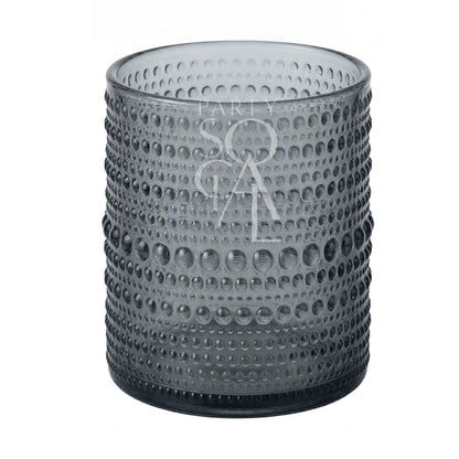 Grey Vintage Pearl Tumbler with hobnail texture, ideal for elegant tablescapes at weddings or parties. Smoked glass design adds a refined touch.