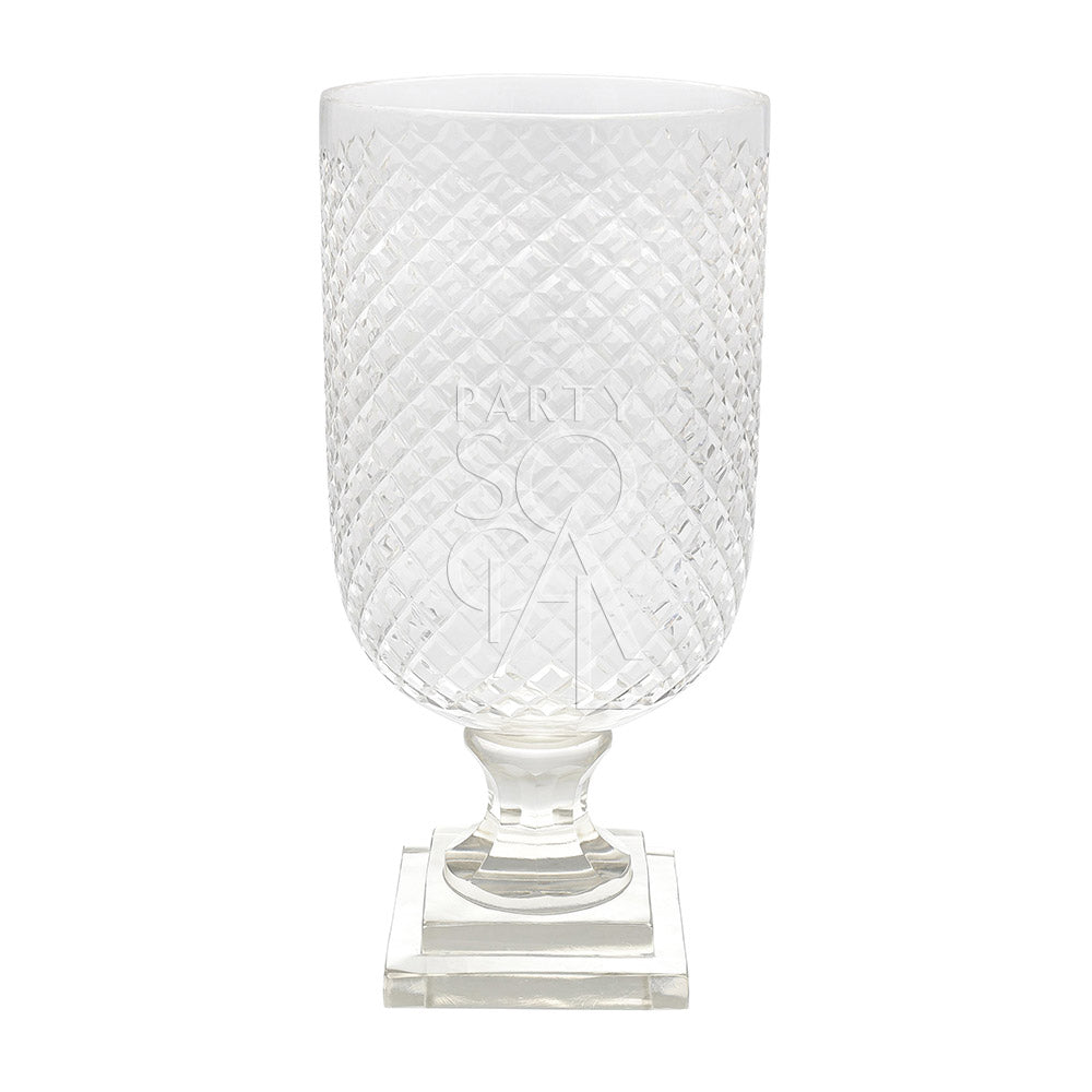 Crystal Cut Vase with a square base, perfect for adding elegance to tables or consoles, available in various sizes for versatile decor use.