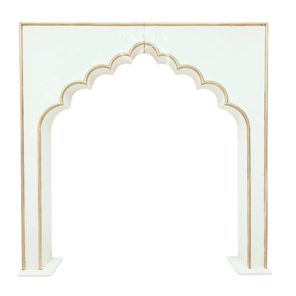 Curve Style Arch, ideal for enhancing events with elegance and sophistication; note, the golden panel is not included, only the arch itself.