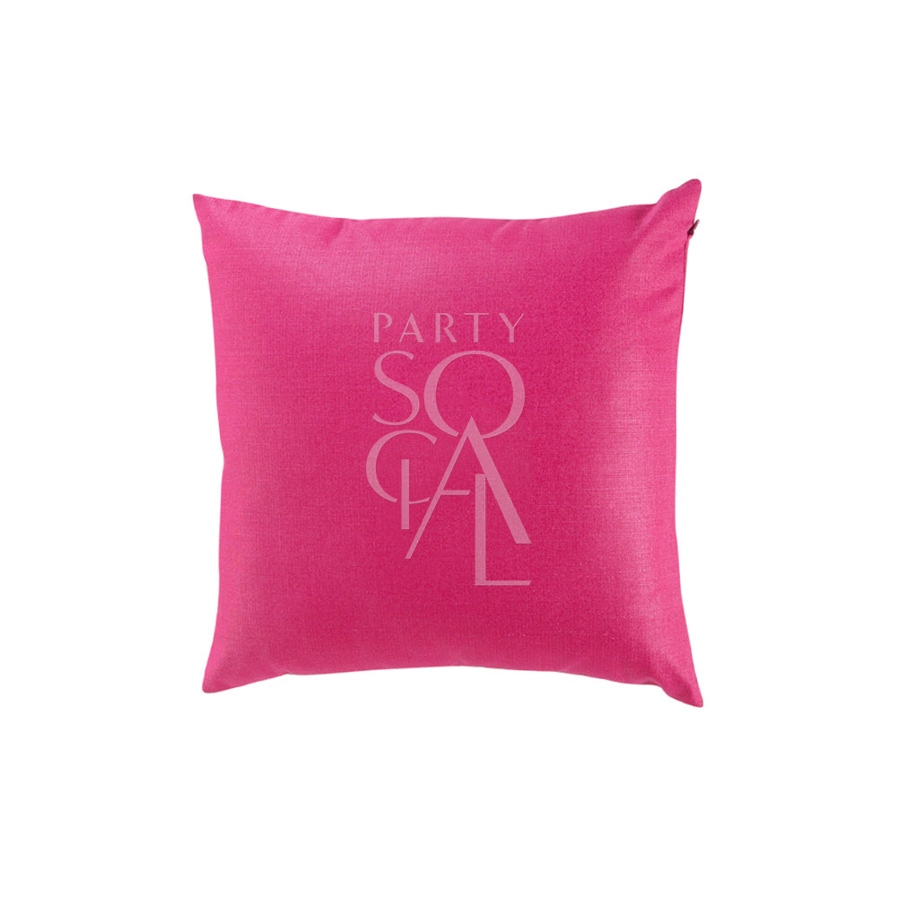CUSHION COVER LINEN BLEND: Pink linen blend pillow with a logo, suitable for events and home decor, available in various sizes.