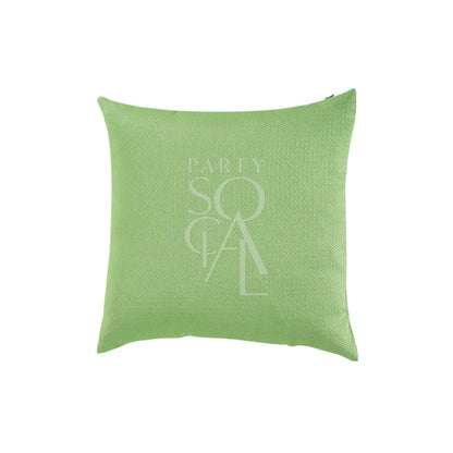 CUSHION COVER LINEN WEAVE: A premium linen pillow with white text, perfect for event decor. Available in multiple sizes for versatile styling.