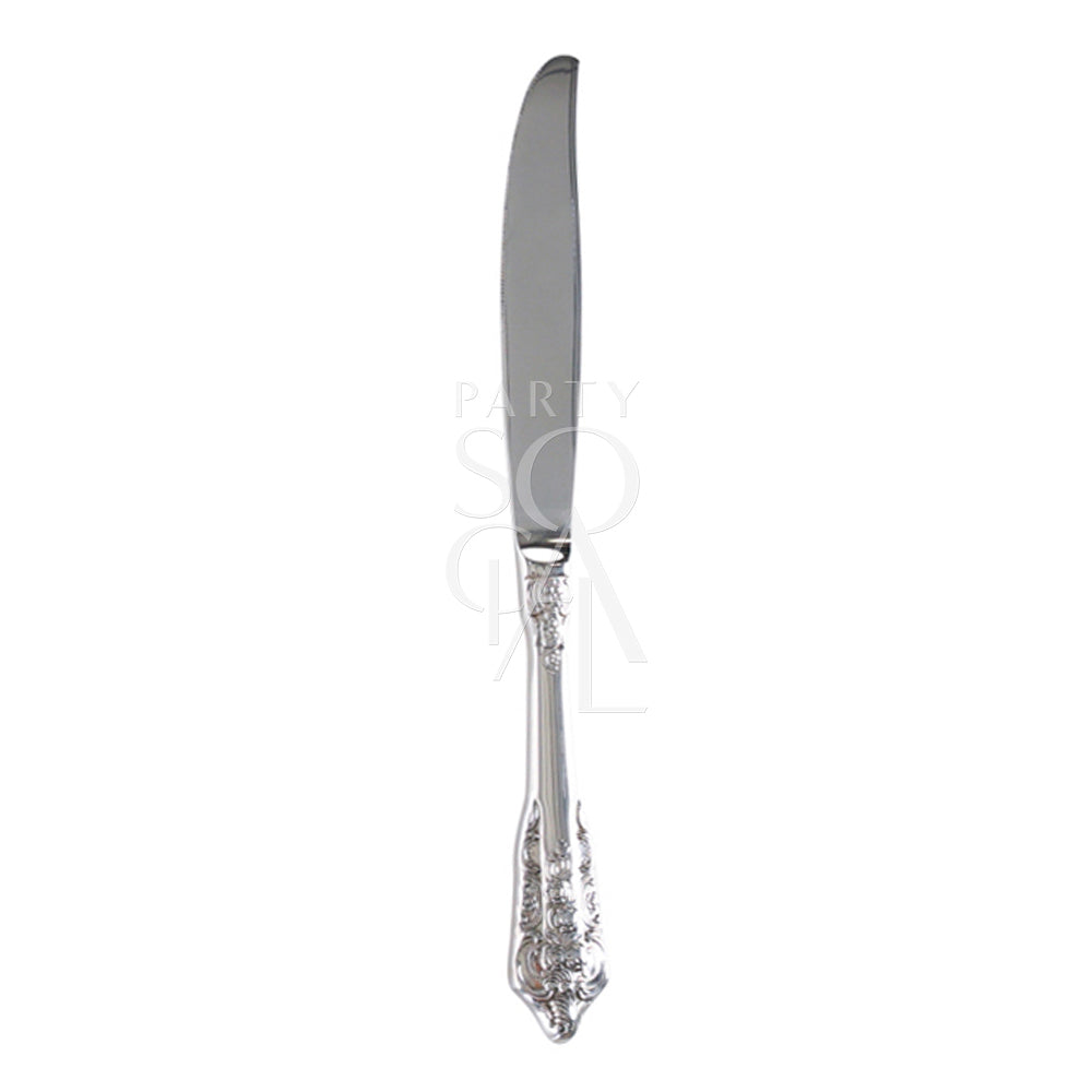 Vintage silver knife from the CUTLERY VINTAGE SILVER (SET OF 4 PIECE), perfect for adding drama to your dinner table. Ideal for events and special occasions.
