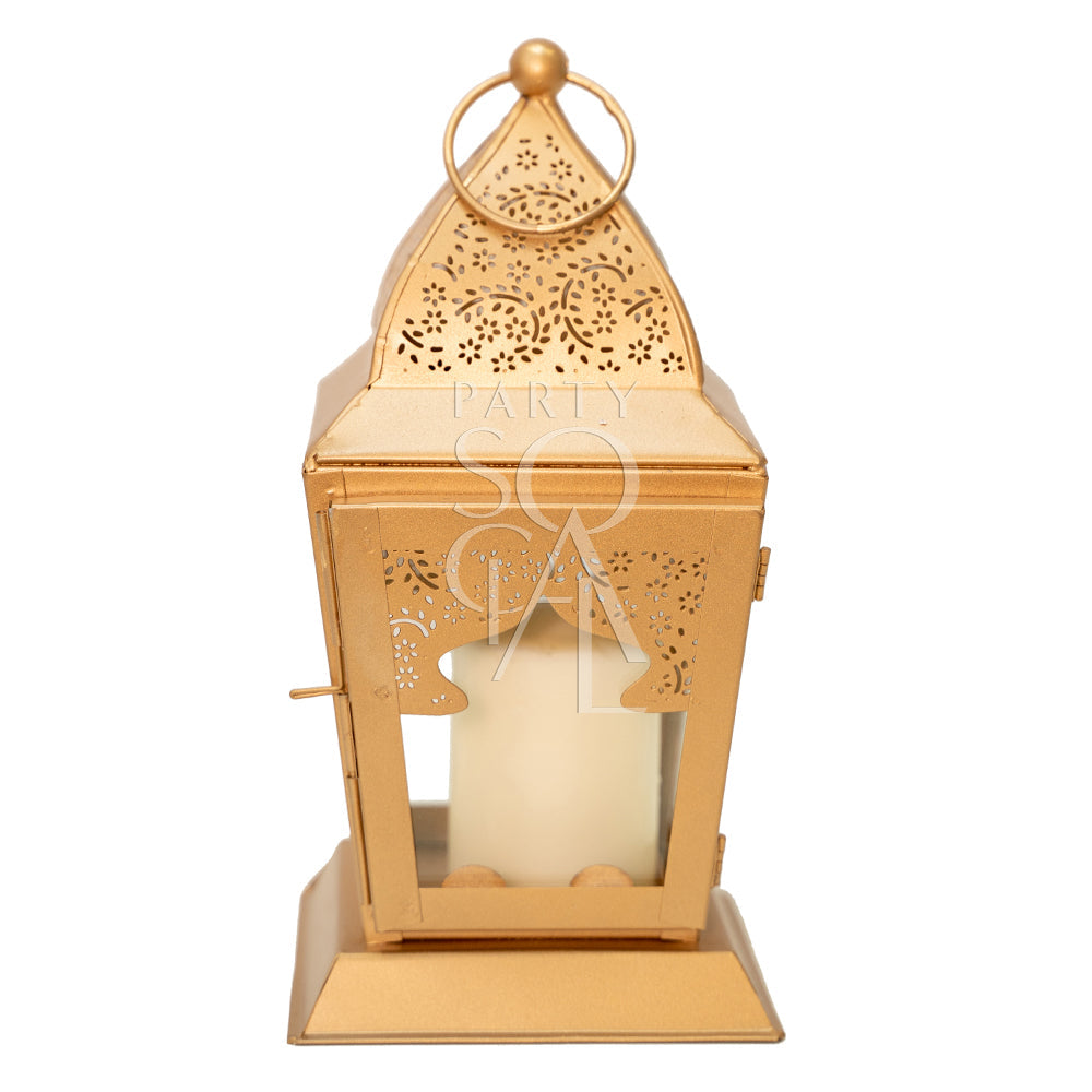 ROSE GOLD LANTERN with candle inside, ideal for events. Available in sizes from 25cm to 70cm height. Candles not included.