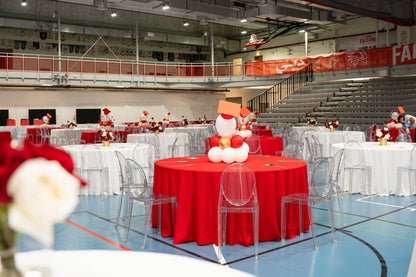 Balloon Tabletop Decor featuring a graduation cap and white balloons, ideal for graduation parties. Customizable prints available from Party Social.