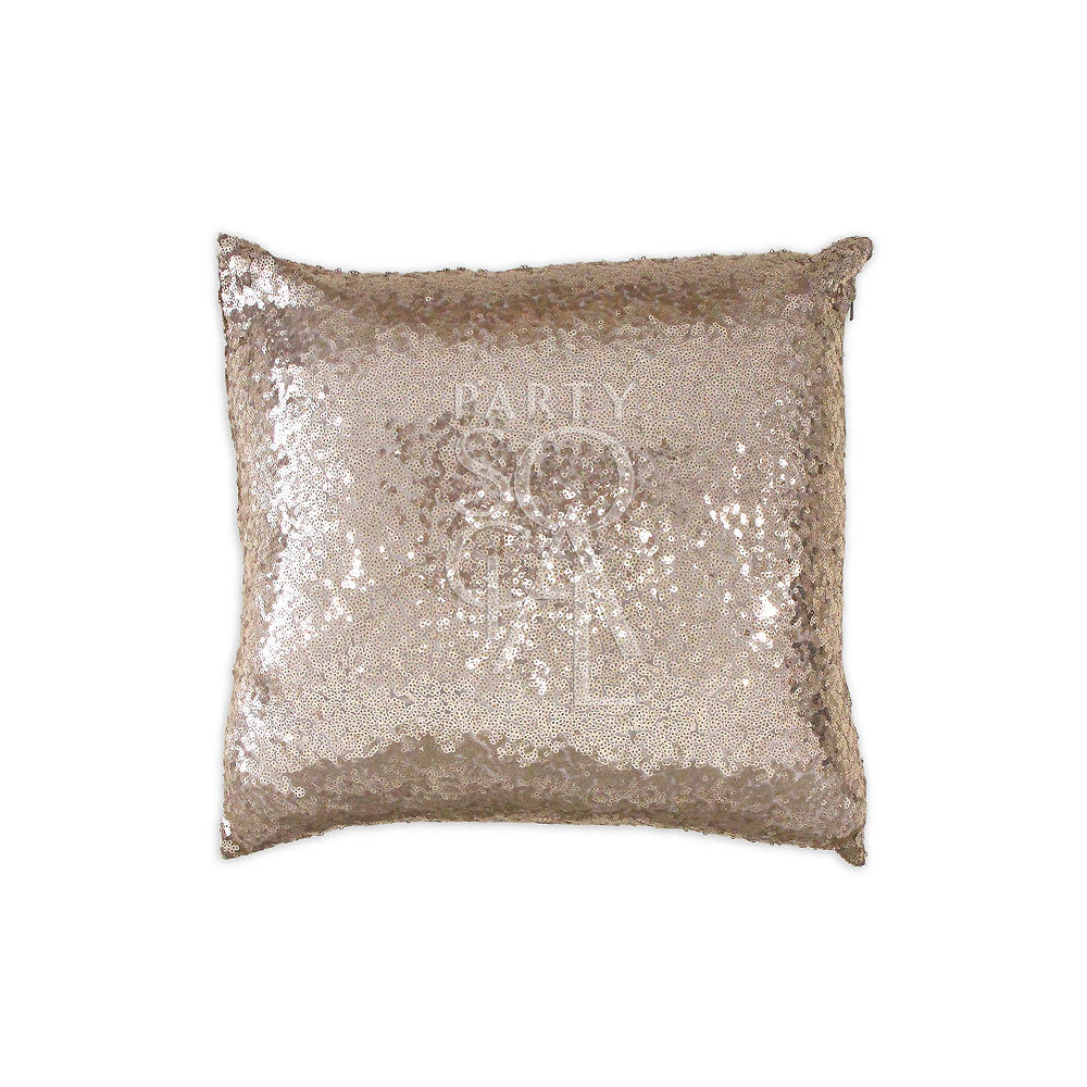 CUSHION COVER SEQUIN: A silver sequined pillow, perfect for adding a touch of glamour to any event setting. Dimensions: 40cm x 40cm.