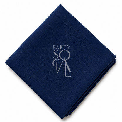 A square Dark Blue linen napkin displayed diagonally on a clean white background.
