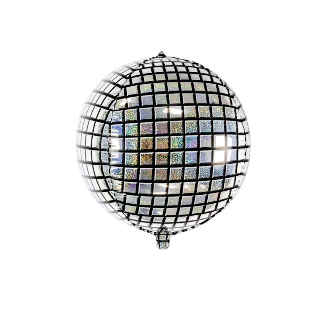 Round 4D Disco Foil Balloon, pack of 5, featuring a silver and black grid pattern, ideal for parties and celebrations.