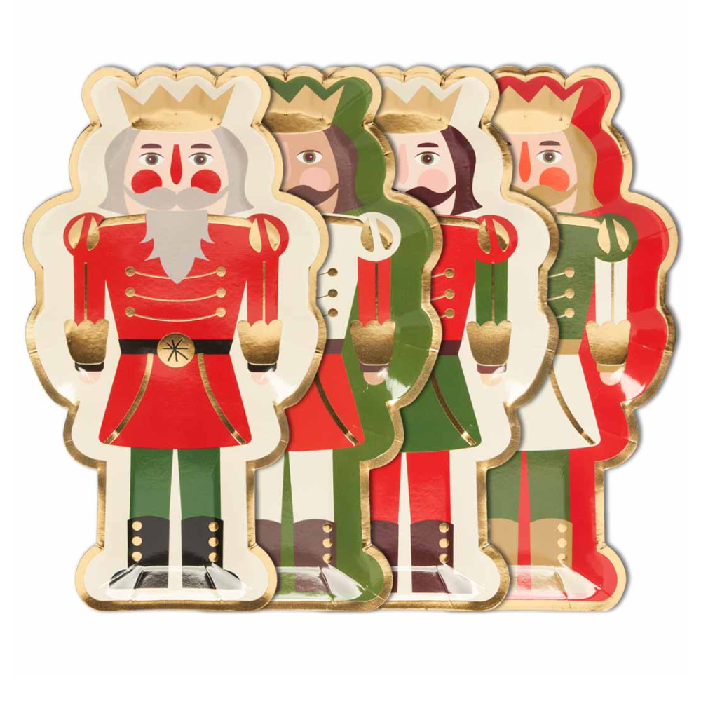 Assorted Nutcracker Salad Plate- 8 Per Package, featuring festive nutcracker design details, perfect for holiday gatherings and events from Party Social.