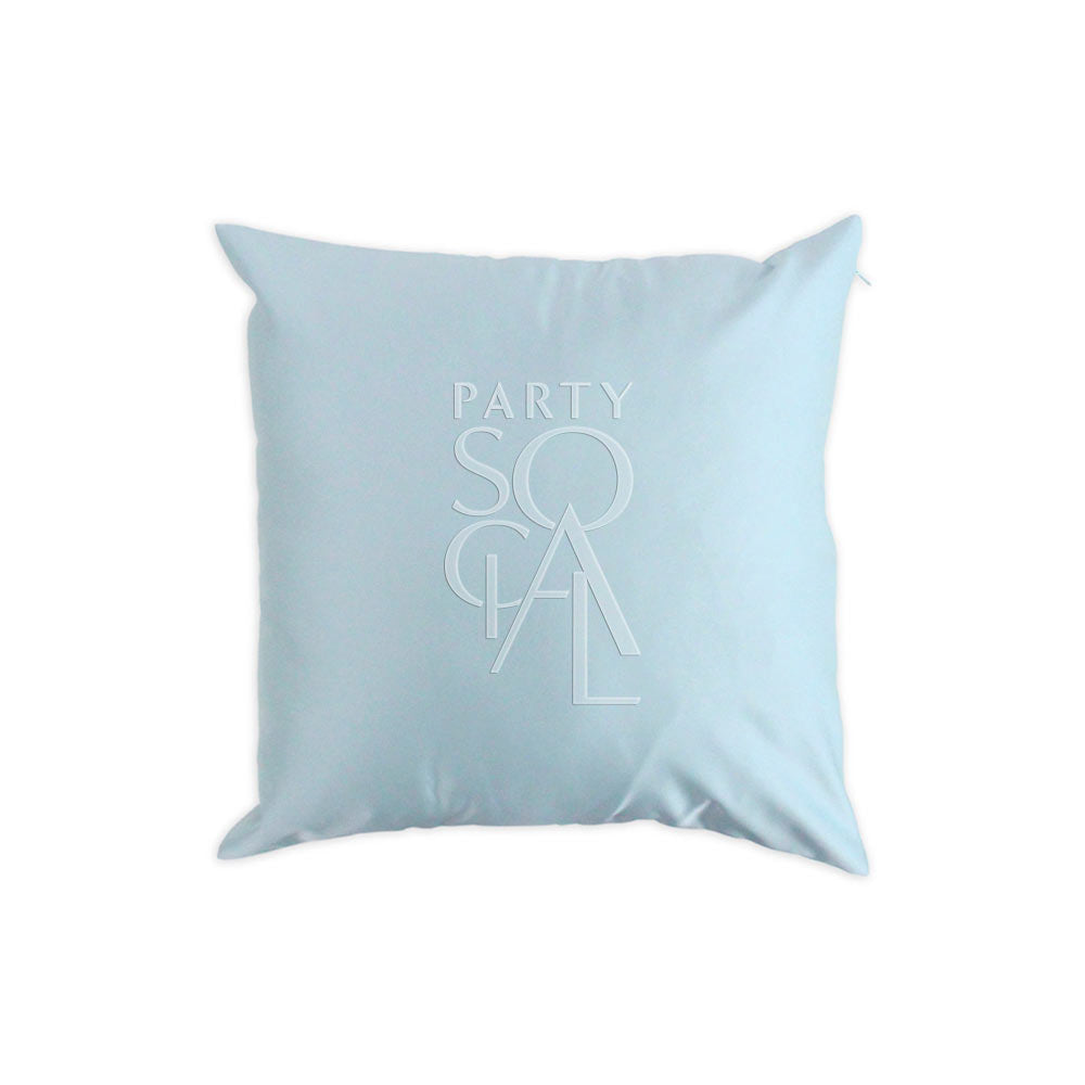 CUSHION COVER SATIN: Premium satin cushion cover featuring a logo, ideal for event decor. Available in multiple sizes. Perfect for enhancing any party setting.