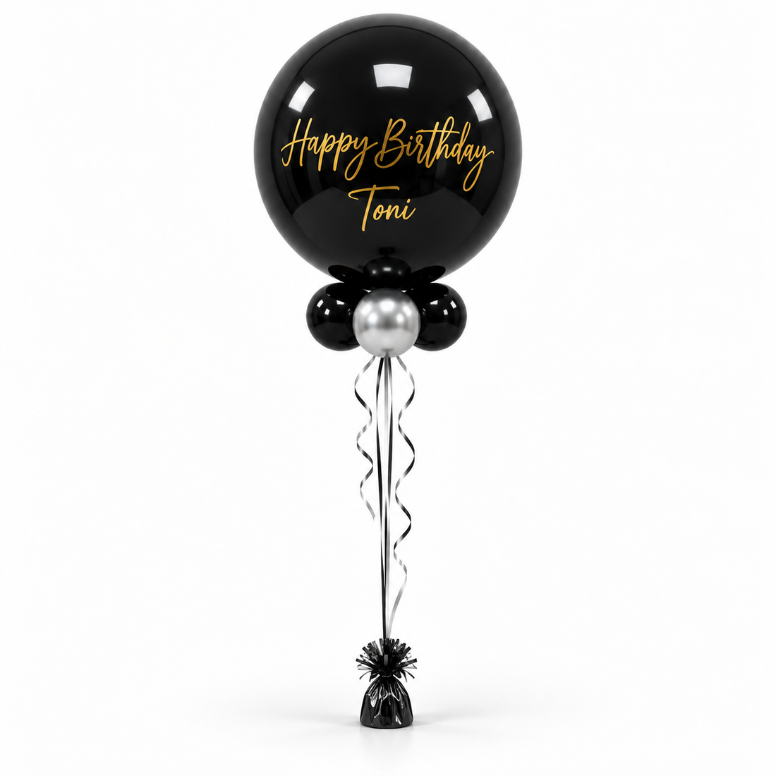 Personalised Happy Birthday Helium Balloon – Black &amp; Gold
