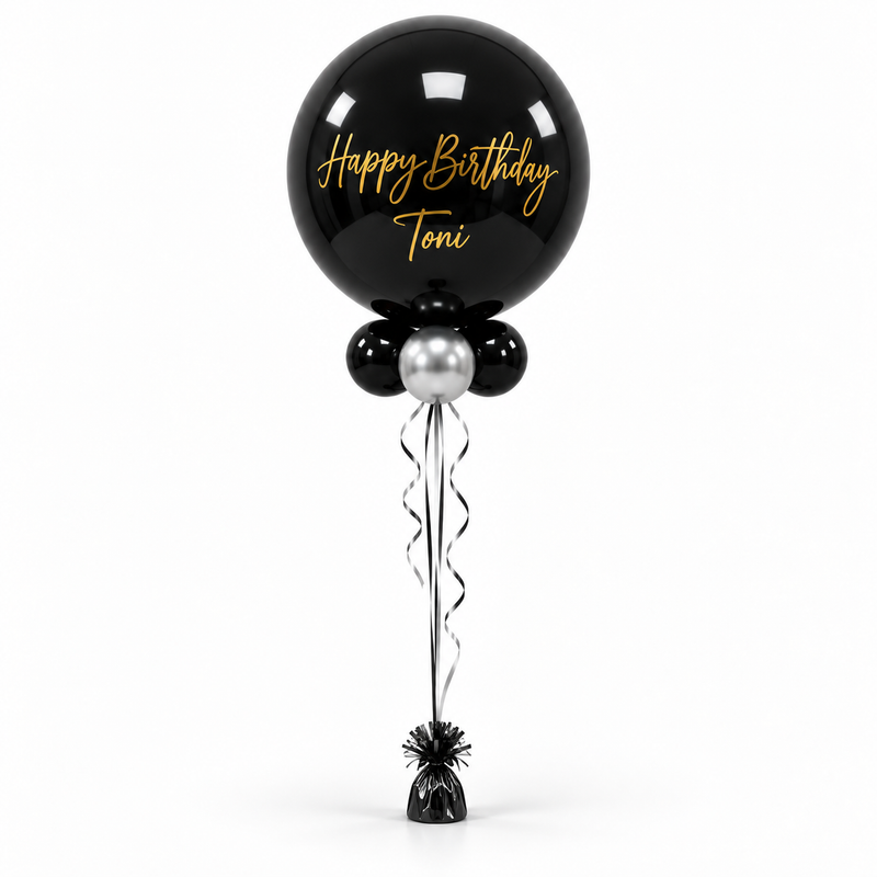 Personalised Happy Birthday Helium Balloon – Black & Gold