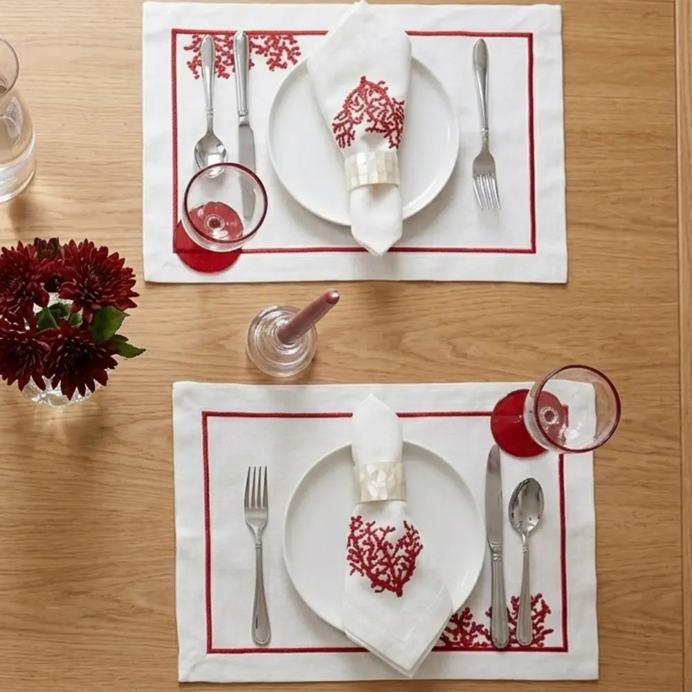 Elegant Red Coral Print Placemat