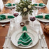 Emerald Green Scalloped Linen Napkins - Set of 4, featuring deep-green fabric with scalloped edges and white embroidery, ideal for elegant table settings and festive occasions.