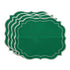 Emerald Green Scalloped Linen Placemats - Set of 4, showcasing elegant scalloped edges with silver trim, perfect for elevating any dining table setting.