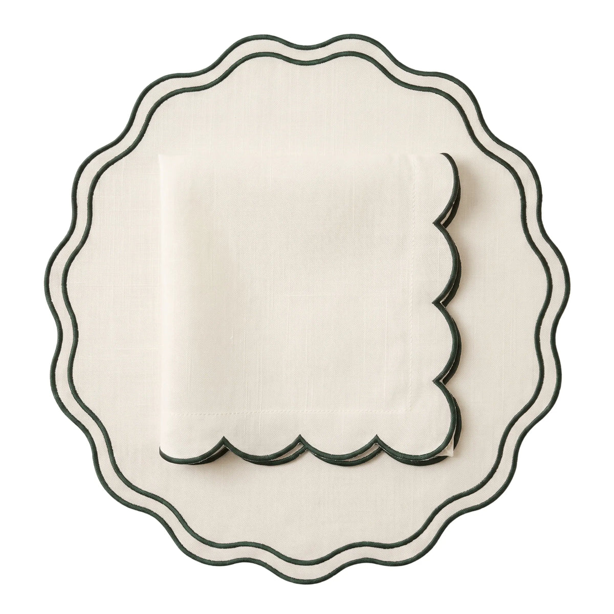 Forest Green Scalloped Placemats - Set of 4