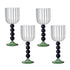 Indigo Bead Stem Glass - Set of 4: Elegant goblets featuring ribbed bowls, indigo beaded stems, and green bases; perfect for stylish entertaining and table settings.