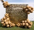 Golden Shimmer Celebration Wall featuring reflective gold tiles and warm beige balloons, perfect for elegant event photo backdrops. Ideal for special celebrations.