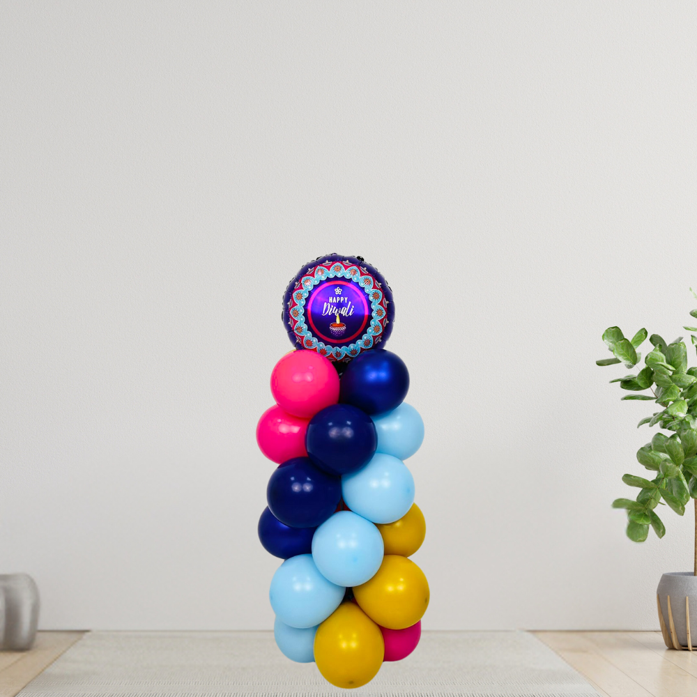 Diwali Balloon Pillar from Party Social, featuring a vibrant arrangement of balloons perfect for enhancing festive gatherings and celebrations.