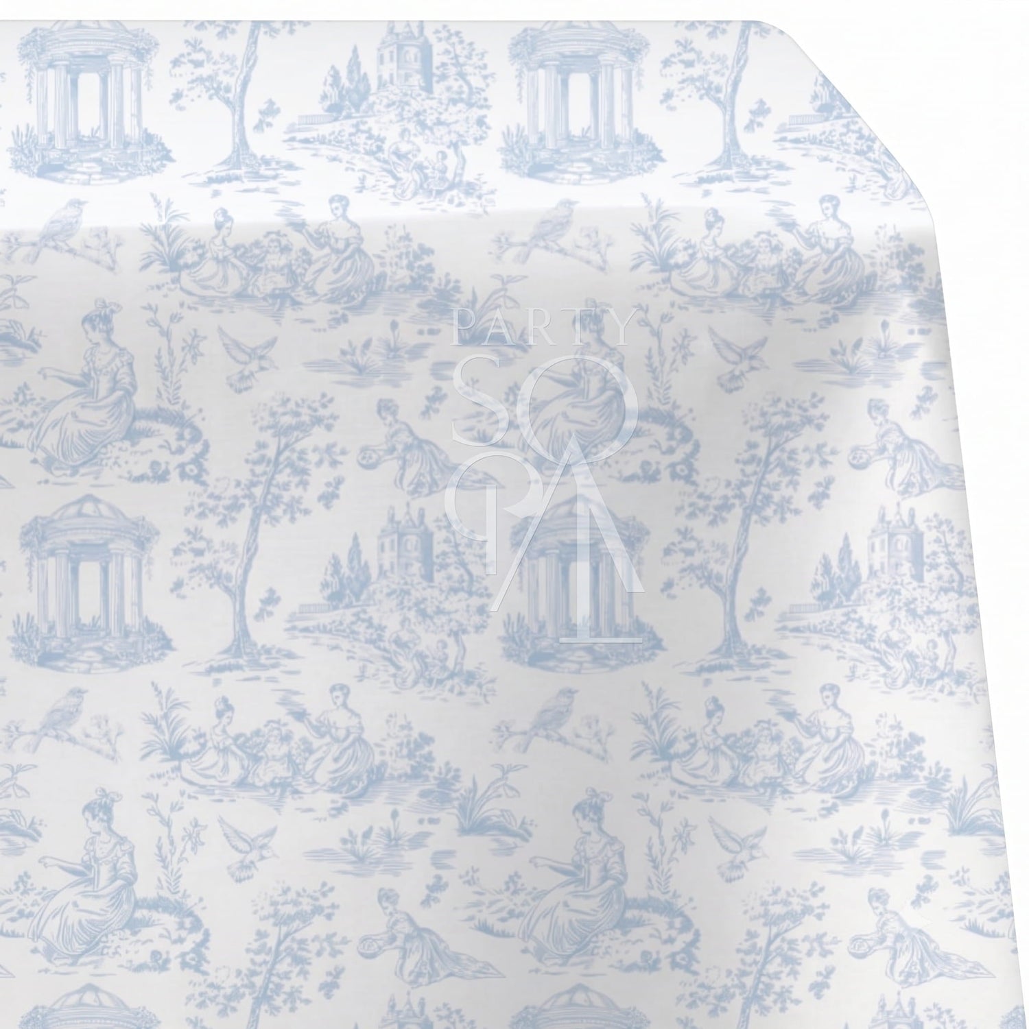 Powder Blue Toile Rectangular Tablecloth