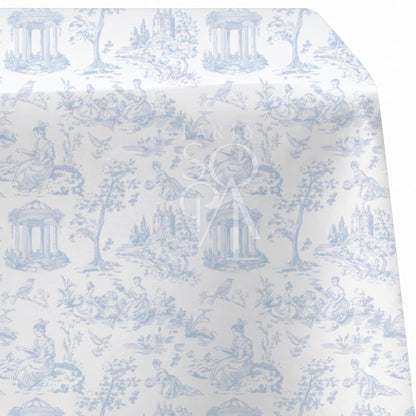 Powder Blue Toile Rectangular Tablecloth