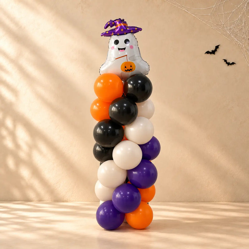 Halloween Ghost Balloon Pillar – Orange, Black, Purple & White