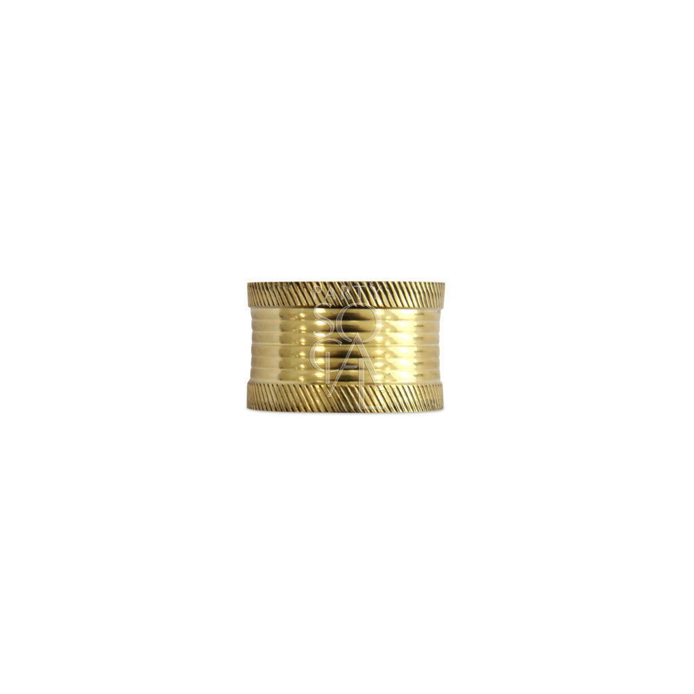 Gold Napkin Ring - Lined Round, simple design, visible 3cm height and 4.5cm diameter, ideal for enhancing any tablescape at events and gatherings.