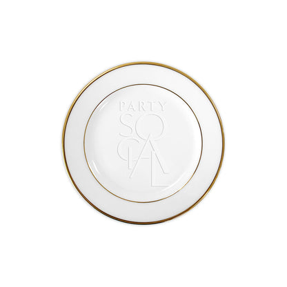 Modern China with Gold Rim Plates, ideal for premium events, features a white plate with a gold rim, available in various sizes for versatile table settings.