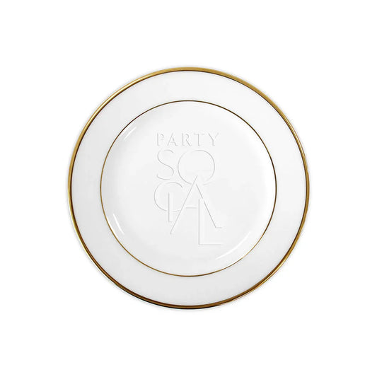 MODERN CHINA W/ GOLD RIM PLATES, ideal for premium events, featuring a white plate with an elegant gold rim, perfect for enhancing table settings.