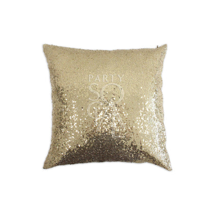 CUSHION COVER SEQUIN: A luxurious gold sequin cushion cover, 40cm square, ideal for adding glamour to any event or party setting.