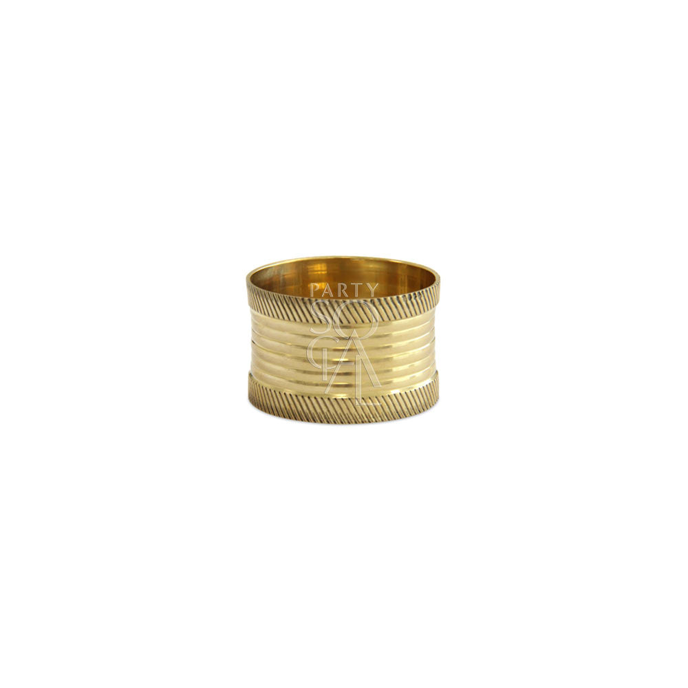 Gold-lined round napkin ring, perfect for enhancing any tablescape at events. Close-up view highlights its simple design and texture.