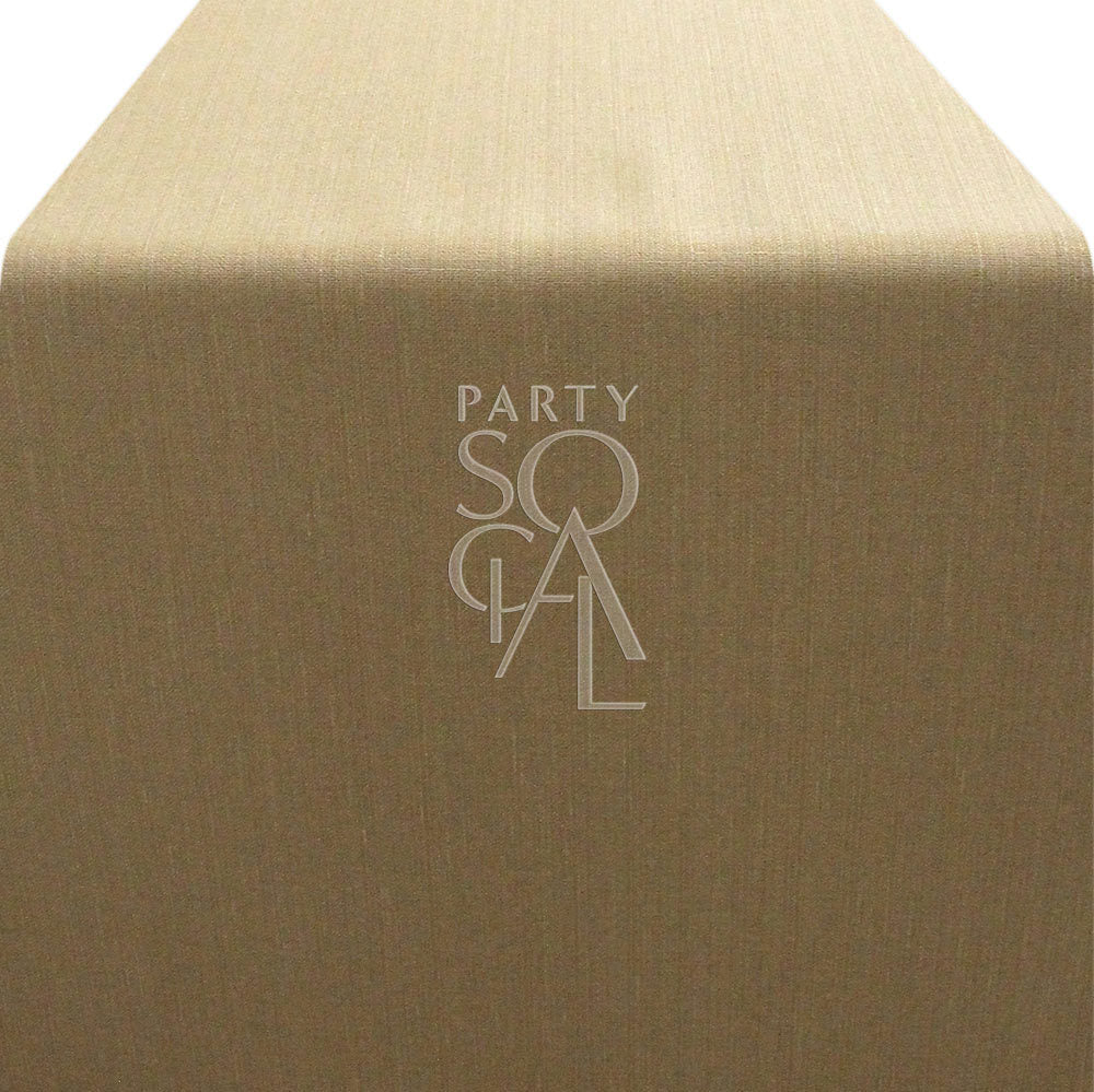 Linen Blend Table Runners in a box featuring a logo, ideal for elevating special occasion table settings with a premium linen blend design.