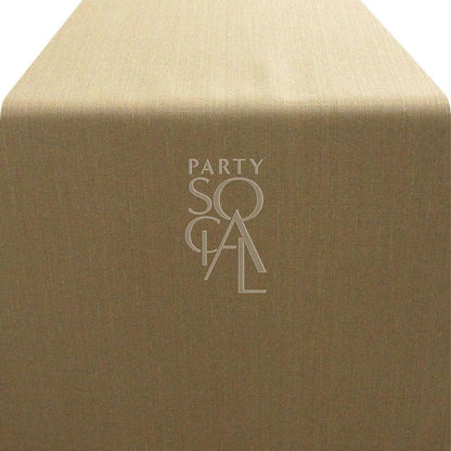 Linen Blend Table Runners in a box featuring a logo, ideal for elevating special occasion table settings with a premium linen blend design.